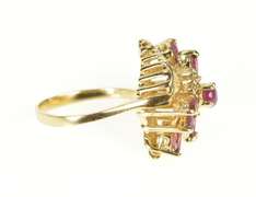 14K Yellow Gold Marquise Ruby Diamond Bypass Cluster Cocktail Ring