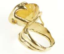 14K Yellow Gold Citrine Solitaire Abstract Freeform Statement Ring