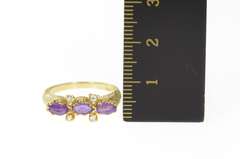 14K Yellow Gold Marquise Amethyst Diamond Accent Ornate Ring
