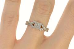10K White Gold Pave Diamond Inset Squared Promise Ring