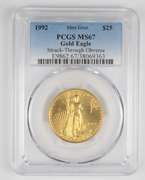 MS67 1992 $25 American Gold Eagle 1/2 Oz Error Struck Thru Obv - PCGS