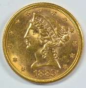 Fresh BU 1885 US $5 Liberty Gold Piece. Full strike