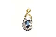 14K Yellow Gold 0.91 Ctw Natural Oval Sapphire Diamond Pendant