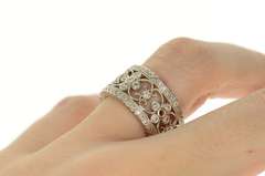 14K White Gold 0.96 Ctw Ornate Diamond Floral Statement Band Ring