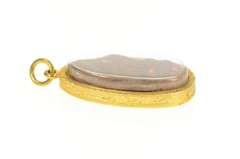 14K Yellow Gold Ornate Ancient Carved Stone Buddha Etched Pendant