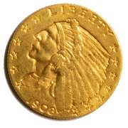 1908 $2 1/2  Near Unc US Gold Indian
