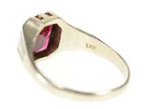 14K White Gold Art Deco Knights of Pythias Syn. Ruby Men's Ring