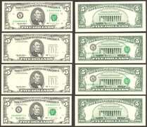 $5 1995 FRN Overprint on Back Error 4 Consecutive notes Gem Uncirculated