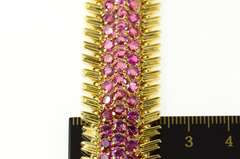 18K Yellow Gold 10.72 Ctw Natural Ruby Ornate Fishbone Link Bracelet