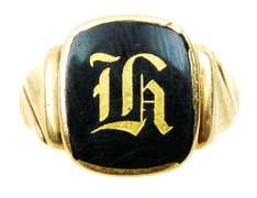 Men's Deco 10K Signet Ring, Initial H, Size 11.5