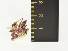 14K Yellow Gold Marquise Ruby Diamond Bypass Cluster Cocktail Ring