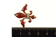 14K Yellow Gold Victorian Enamel Fleur De Lis Seed Pearl Pin/Brooch
