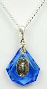 Vintage Faceted Glass & Sterling Miraculous Mary Necklace