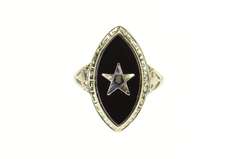 14K White Gold Art Deco Order of the Eastern Star Marquise Ring