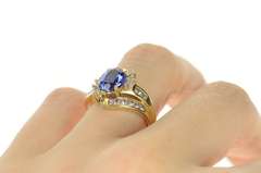 10K Yellow Gold Oval Syn. Sapphire CZ Bypass Statement Ring