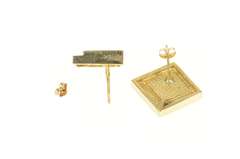 14K Yellow Gold Squared Retro Black Opal Inlay Stud Earrings
