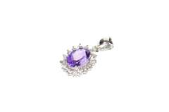 10K White Gold Amethyst Oval Cubic Zirconia Halo Simple Pendant