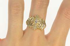 14K Yellow Gold 1.35 Ctw Diamond Elegant Cluster Statement Ring