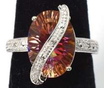 Stunning Mystic Pink Topaz with Diamond Chips in White Gold