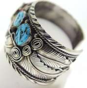 Sterling Silver Old Pawn Navajo Turquoise Cuff Bracelet