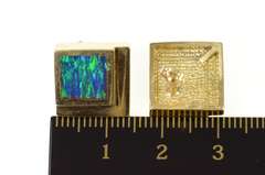 14K Yellow Gold Squared Retro Black Opal Inlay Stud Earrings