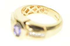14K Yellow Gold 1.10 Ctw Tanzanite Princess Diamond Statement Ring