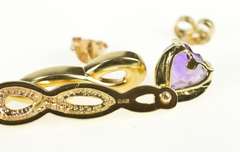 14K Yellow Gold Heart Amethyst Dangle Twist Bar Statement Earrings