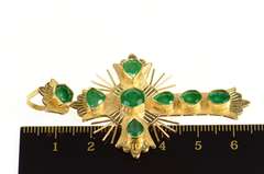 18K Yellow Gold 4.70 Ctw Victorian Natural Emerald Cross Pendant
