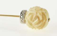 14K Yellow Gold Art Deco Carved Flower Diamond Accent Stick Pin