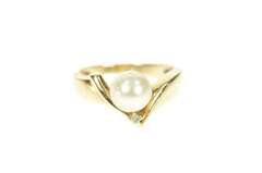 10K Yellow Gold Classic 7.2mm Pearl Diamond Accent Statement Ring