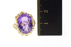 14K Yellow Gold Ornate Retro Oval Amethyst Cocktail Ring