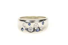 14K White Gold 0.48 Ctw Diamond Sapphire Flush Curved Band Ring