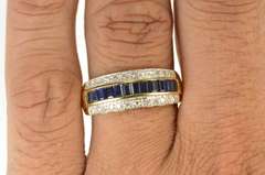 14K Yellow Gold 1.56 Ctw Baguette Sapphire Diamond Band Ring