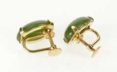 14K Yellow Gold 1960's Retro Nephrite Jade Cabochon ScrewBack Earrings