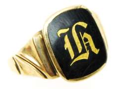 Men's Deco 10K Signet Ring, Initial H, Size 11.5