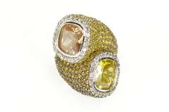 Sterling Silver Pave Syn. Yellow Topaz Sapphire Morganite Ring