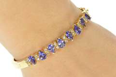 14K Yellow Gold Pear Tanzanite Diamond Statement Bangle Bracelet