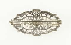 10K White Gold Diamond Inset Ornate Art Deco Filigree Pin/Brooch