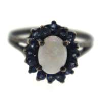 Sterling Silver opal with Blue Sapphire Ring