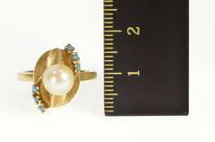 14K Yellow Gold 1960's Pearl Turquoise Leaf Cocktail Ring