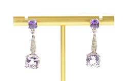 14K White Gold Amethyst Diamond Drop Dangle Statement Earrings