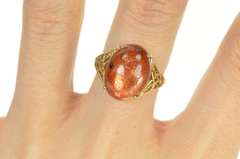 10K Yellow Gold Ornate Filigree Sunstone Cabochon Statement Ring