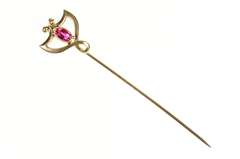 10K Yellow Gold Art Nouveau Oval Syn. Ruby Stick Pin