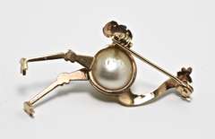Amusing 14K Ostrich Brooch with Pearl