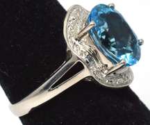 Huge Blue Topaz Ring in White Gold