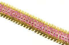 18K Yellow Gold 10.72 Ctw Natural Ruby Ornate Fishbone Link Bracelet