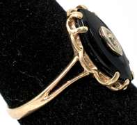 Vintage Gothic Onyx & Diamond Ring in Yellow Gold