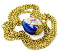 Enameled Porcelain Egg Necklace - Rose & Cross