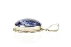 Sterling Silver Oval Sodalite Cabochon Rope Trim Statement Pendant