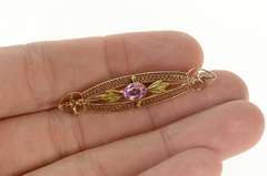 10K Yellow Gold Art Deco Pink Topaz Filigree Ornate Bar Pin/Brooch